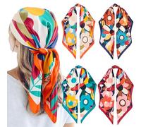 QBSM 4 Pcs 35'' Satin Head Scarf Silk Feeling Neck Scarves Hair Wrap for Sleeping Large Square Headscarf for Women