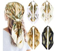 QBSM 4 Pcs 35'' Satin Head Scarf Silk Feeling Neck Scarves Hair Wrap for Sleeping Large Square Headscarf for Women
