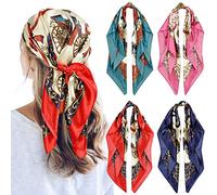 QBSM 4 Pcs 35'' Satin Head Scarf Silk Feeling Neck Scarves Hair Wrap for Sleeping Large Square Headscarf for Women
