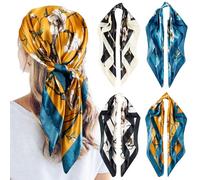 QBSM 4 Pcs 35'' Satin Head Scarf Silk Feeling Neck Scarves Hair Wrap for Sleeping Large Square Headscarf for Women