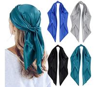 QBSM 4 Pcs 35'' Satin Head Scarf Silk Feeling Neck Scarves Hair Wrap for Sleeping Large Square Headscarf for Women