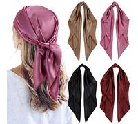 QBSM 4 Pcs 35'' Satin Head Scarf Silk Feeling Neck Scarves Hair Wrap for Sleeping Large Square Headscarf for Women