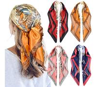 QBSM 4 Pcs 35'' Satin Head Scarf Silk Feeling Neck Scarves Hair Wrap for Sleeping Large Square Headscarf for Women