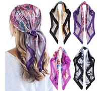 QBSM 4 Pcs 35'' Satin Head Scarf Silk Feeling Neck Scarves Hair Wrap for Sleeping Large Square Headscarf for Women
