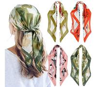 QBSM 4 Pcs 35'' Satin Head Scarf Silk Feeling Neck Scarves Hair Wrap for Sleeping Large Square Headscarf for Women