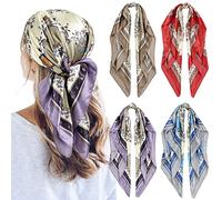 QBSM 4 Pcs 35'' Satin Head Scarf Silk Feeling Neck Scarves Hair Wrap for Sleeping Large Square Headscarf for Women