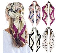 QBSM 4 Pcs 35'' Satin Head Scarf Silk Feeling Neck Scarves Hair Wrap for Sleeping Large Square Headscarf for Women