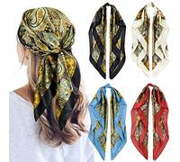 QBSM 4 Pcs 35'' Satin Head Scarf Silk Feeling Neck Scarves Hair Wrap for Sleeping Large Square Headscarf for Women
