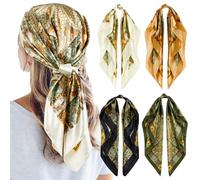 QBSM 4 Pcs 35'' Satin Head Scarf Silk Feeling Neck Scarves Hair Wrap for Sleeping Large Square Headscarf for Women