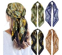 QBSM 4 Pcs 35'' Satin Head Scarf Silk Feeling Neck Scarves Hair Wrap for Sleeping Large Square Headscarf for Women