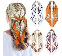 QBSM 4 Pcs 35'' Satin Head Scarf Silk Feeling Neck Scarves Hair Wrap for Sleeping Large Square Headscarf for Women