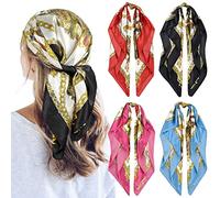 QBSM 4 Pcs 35'' Satin Head Scarf Silk Feeling Neck Scarves Hair Wrap for Sleeping Large Square Headscarf for Women