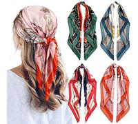 QBSM 4 Pcs 35'' Satin Head Scarf Silk Feeling Neck Scarves Hair Wrap for Sleeping Large Square Headscarf for Women