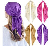 QBSM 4 Pcs 35'' Satin Head Scarf Silk Feeling Neck Scarves Hair Wrap for Sleeping Large Square Headscarf for Women