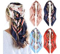 QBSM 4 Pcs 35'' Satin Head Scarf Silk Feeling Neck Scarves Hair Wrap for Sleeping Large Square Headscarf for Women