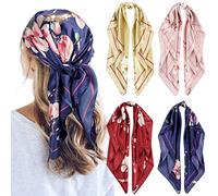 QBSM 4 Pcs 35'' Satin Head Scarf Silk Feeling Neck Scarves Hair Wrap for Sleeping Large Square Headscarf for Women