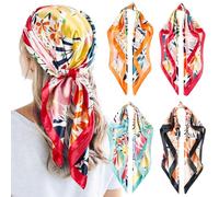 QBSM 4 Pcs 35'' Satin Head Scarf Silk Feeling Neck Scarves Hair Wrap for Sleeping Large Square Headscarf for Women