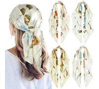 QBSM 4 Pcs 35'' Satin Head Scarf Silk Feeling Neck Scarves Hair Wrap for Sleeping Large Square Headscarf for Women