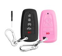 QBUC 2PCS for Ford Key Fob Cover with Keychain Soft Silicone Protection Compatible with 2017-2026 F150 F250 F350 F450 F550 F650 F750 5-Buttons (Black+Pink)