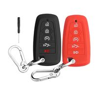 QBUC 2PCS for Ford Key Fob Cover with Keychain Soft Silicone Protection Compatible with 2017-2026 F150 F250 F350 F450 F550 F650 F750 5-Buttons (Black+Red)