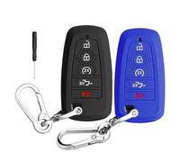 QBUC 2PCS for Ford Key Fob Cover with Keychain Soft Silicone Protection Compatible with 2017-2026 F150 F250 F350 F450 F550 F650 F750 5-Buttons (Black+Blue)