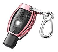 QBUC Car Key Cover for Mercedes Benz Soft TPU Car Key Case Holder Protector with Keychain Compatible with Mercedes Benz C E S M CLS CLK G Class Keyless Smart Key Fob (Pink)