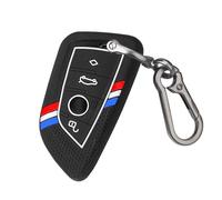 QBUC for BMW Key Fob Cover, Striped Silicone Key Shell Case for BMW 2 4 5 6 7 Series X3 X4 X5 X6 X7 X1 X2 M M8 M7 M6 M5 M4 M3 M2 M1 430i 840i 2015-2023 Key Protector with Keychain (Black,4 Button)