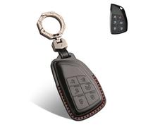 QBUC for Chevy Genuine Leather Key Fob Cover, Smart Key Holder Sleeve Fit for Chevy 2025 2024-2021 Tahoe Suburban GMC Yukon GM Buick, Silverado Sierra 2500HD 3500HD (Black, 6 Buttons)
