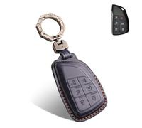 QBUC for Chevy Genuine Leather Key Fob Cover, Smart Key Holder Sleeve Fit for Chevy 2025 2024-2021 Tahoe Suburban GMC Yukon GM Buick, Silverado Sierra 2500HD 3500HD (Dark Blue, 6 Buttons)