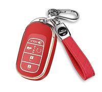 QBUC for Honda Key fob Cover with Keychain,Car Key Case Protector Compatible with 2022-2026 Honda Accord Civic HRV CRV Pilot Smart Remote Key (Gold Trim,Red)