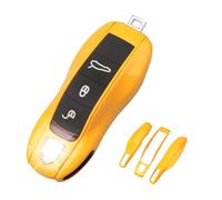 QBUC for Porsche Key Fob Cover,3-Piece Painted Key Shell Compatible with Porsche Cayenne Panamera Macan Cayman (Yellow)