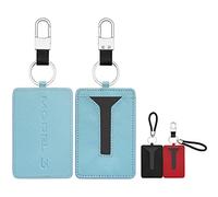 QBUC for Tesla Key Card Holder Cover Case Protector with 2 Keychain Compatible with Tesla Model 3 Accessories PU Leather, Blue, S