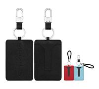 QBUC for Tesla Key Card Holder Cover Case Protector with 2 Keychain Compatible with Tesla Model 3 Accessories PU Leather, Black, S