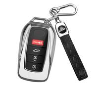 QBUC for Toyota Key fob Cover Case with Keychain,fit for 2021-2024 Toyota Venza RAV4 Prime Sienna Tundra Corolla Cross Land Cruiser Fortuner Mirai(Silver)