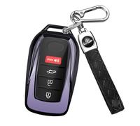 QBUC for Toyota Key fob Cover Case with Keychain,fit for 2021-2024 Toyota Venza RAV4 Prime Sienna Tundra Corolla Cross Land Cruiser Fortuner Mirai(Purple)