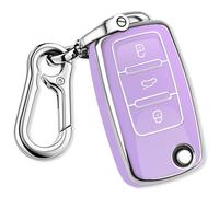 QBUC for VW Key Fob Cover with Keychain Silver Trim Soft TPU Compatible with Volkswagen Jetta Beetle Santana Scirocco Eos Tiguan Touran Polo MK5 Passat Golf GTI MK6（Purple）