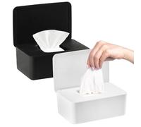 QBXMY7 2Pcs Diaper Wipes Dispenser, Refillable Wipe Container, Wipe Container with Sealing Design Lid, Keep Wipes Fresh,Wet Wipes Cases (White/Black)
