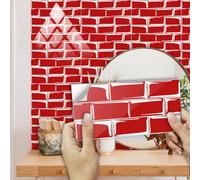 QBYRSSS Exquisite Tile Stickers 10X20 Cm Red Tile Stickers for Kitchen and Bathroom,Stick On Wall Tiles, Wall Tiles Vinyl Home Decoration,Peel & Stick Self-Adhesive Splashback