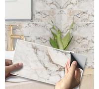 QBYRSSS Exquisite Tile Stickers Beige Marble Stick on Tiles PVC Self Adhesive Wall Tiles Waterproof Bathroom Tile Stickers Oil Proof Kitchen Tile Stickers DIY Peel and Stick Floor Tiles54 PC(10x20cm)