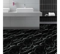 QBYRSSS Exquisite Tile Stickers Black Marble Stick on Tiles PVC Self Adhesive Wall Tiles Waterproof Bathroom Tile Stickers Oil Proof Kitchen Tile Stickers DIY Peel and Stick Floor Tiles12 PC(20X20cm)