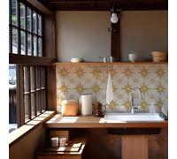 QBYRSSS Exquisite Tile Stickers Yellow Peel and Stick Floor Tiles PVC Stick on Bathroom Tiles Waterproof Wall Tile Stickers Kitchen Stick on Tiles Oilproof Stick-on Tiles Self Adhesive 15x15cm/10 Pcs