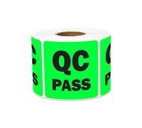 QC Pass Stickers - 2 x 2 inch Square in Fluorescent Green QC Pass Label for Quality Control in Production Line Warehouse Inventory Management Inspection Stickers - 300 Labels per Roll