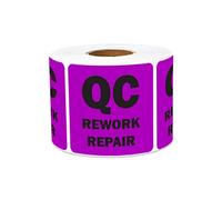 QC Rework Repair Label Stickers - 2 x 2 Inch Square in Fluorescent Purple Color Coding Labels for Quality Control Production Line Warehouse Inventory Management Inspection Sticker - 300 Labels/Roll