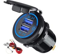 QC3.0 Dual USB Charger Socket Waterproof 36W 12V 24V USB Outlet Fast Charge with Touch Switch & Blue LED for for Car Boat Truck Golf RV Motorcycle