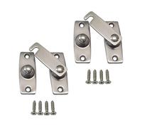 QCAA 2.5" x 2.65", Large, Heavy Forged Solid Brass Door Latch, 180 Degrees Flat Surface Mounting Door Latch Buckle for Doors & Windows, Satin Nickel, 2 Pack, Made in Taiwan