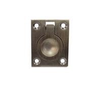 QCAA Flush Ring Pull, Solid Brass, 36.5 x45 mm, Brushed Antique Brass, 1 Pack, Made in Taiwan