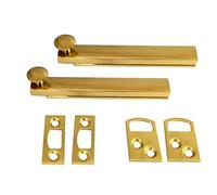 QCAA Heavy Duty Solid Brass Concealed Surface Bolt, 4", Polish Brass,(2 Pack), Made in Taiwan