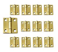 QCAA Narrow Butt Utility Hinge, Swaged, with Removable Loose Pin for Cabinet Door or Box Hinge, 1-1/2" x 1-1/2" x 1.4mm, Brass Plated, 12 Pack, Made in Taiwan