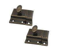 QCAA Oval Turn Cabinet Latch, for Cupboard & Other Furniture, Small, Antique Brass, Made in Taiwan, 2 Pack