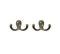 QCAA Premium Double Robe Hook, 2-3/4", Zinc Die Cast, Brushed Antique Brass, Made in Taiwan, 2 Pack